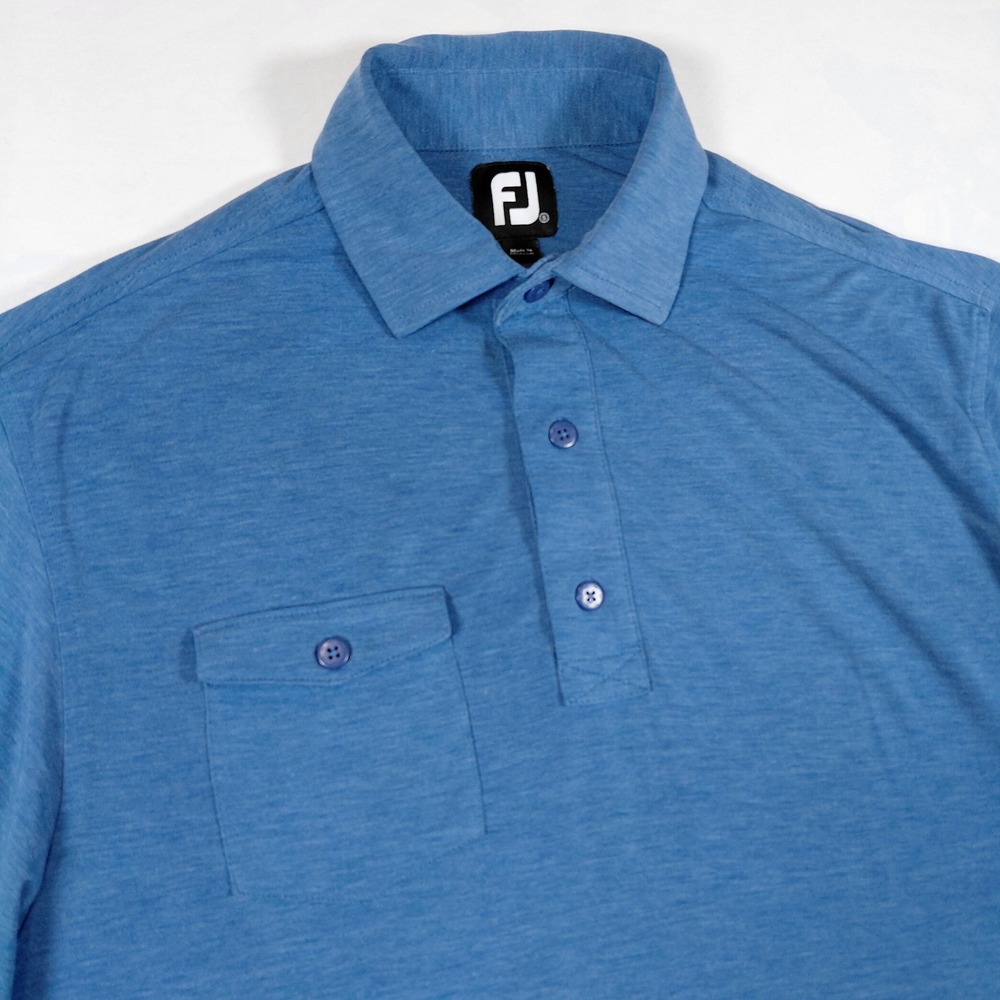 FootJoy Mens Small Blue Heathered Performance Golf Polo Shirt Pocket